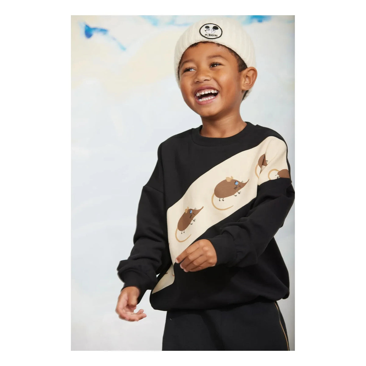 Mini Rodini - Striped Mouse Sweatshirt Organic Cotton | Black