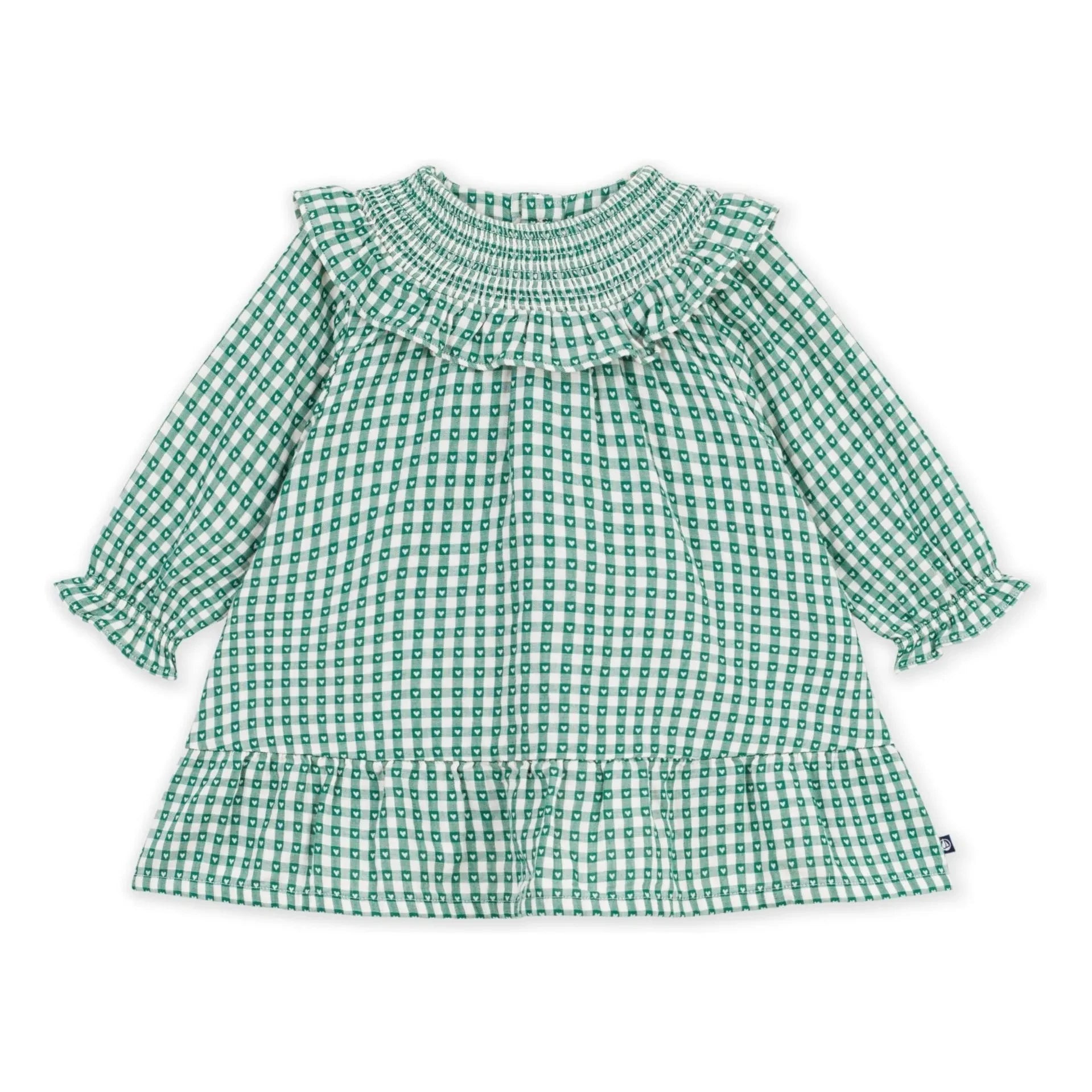 Petit Bateau - Yeşil kareli organik pamuk elbise