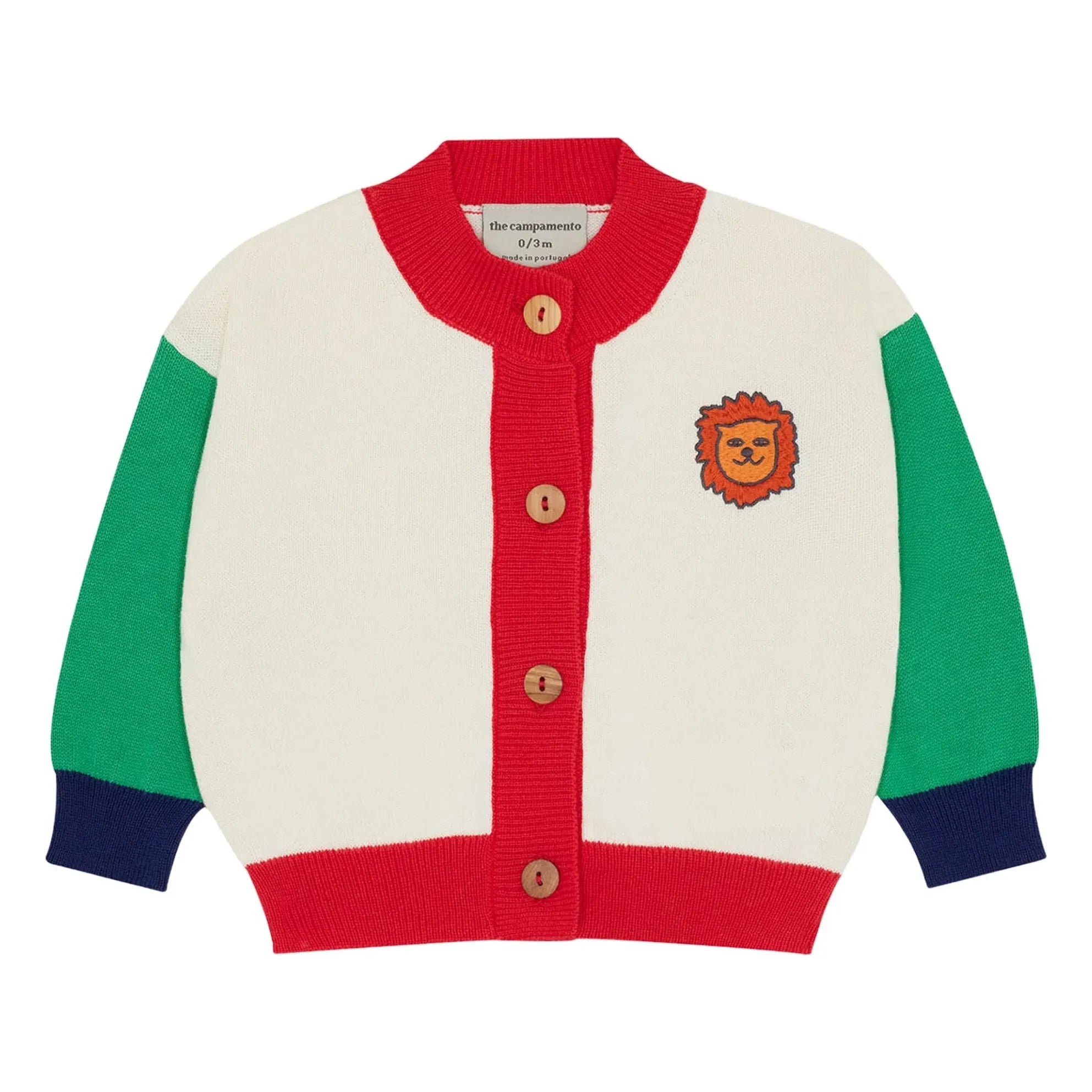 The Campamento - Color Block Lion Organic Cotton Cardigan | Ivory