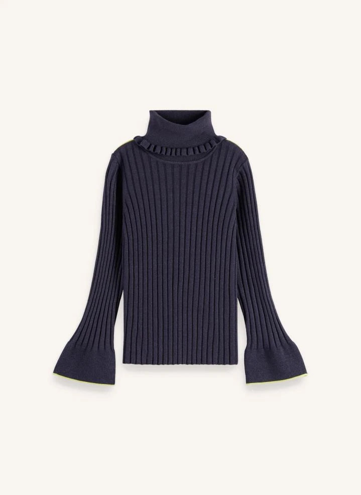 Scotch & Soda - Ribbed Turtleneck Sweater | Grey Blue
