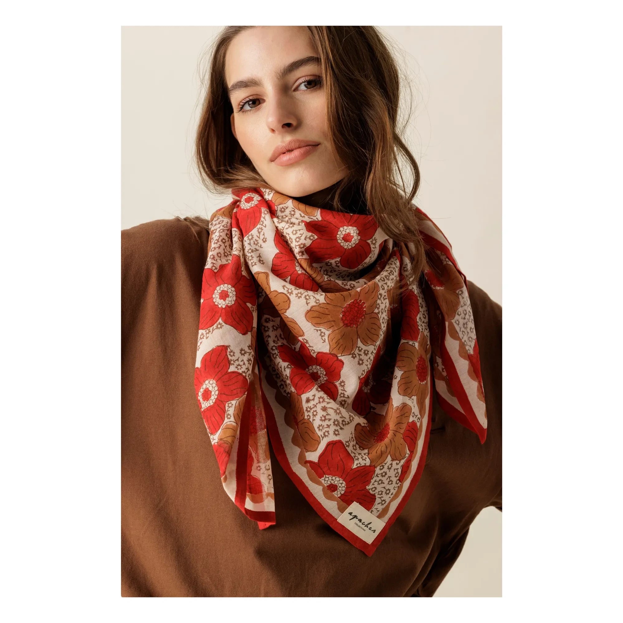 Apaches - Large Patterned Floral Shawl | Brown