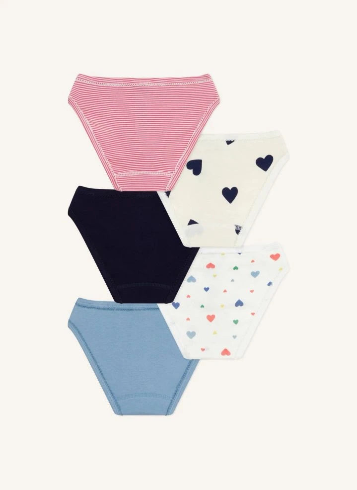 Petit Bateau - 5-Pack Organic Cotton Heart Panty Set | White