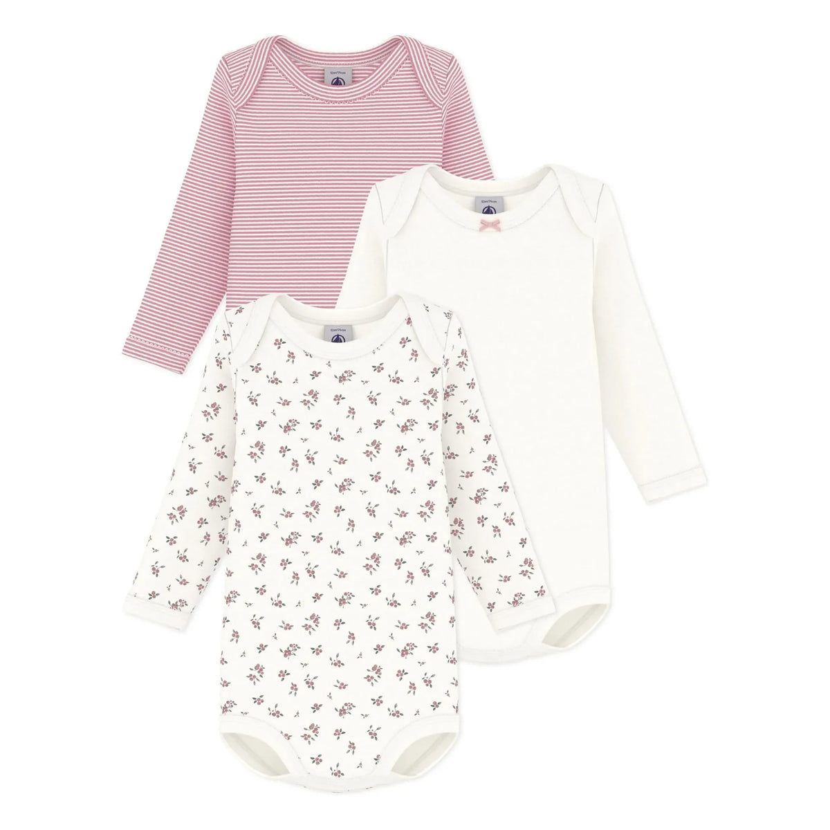 Petit Bateau - 3'lü Organik Pamuk Çiçek Desenli Body Seti | Pembe