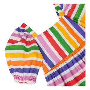 Fabula - Çizgili Çiçekli Balon Kollu Elbise | Sarı