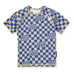 Beach & Bandits - Checkered Yaz UV Protection T-Shirt Made from Recycled Fibers | Navy Blue