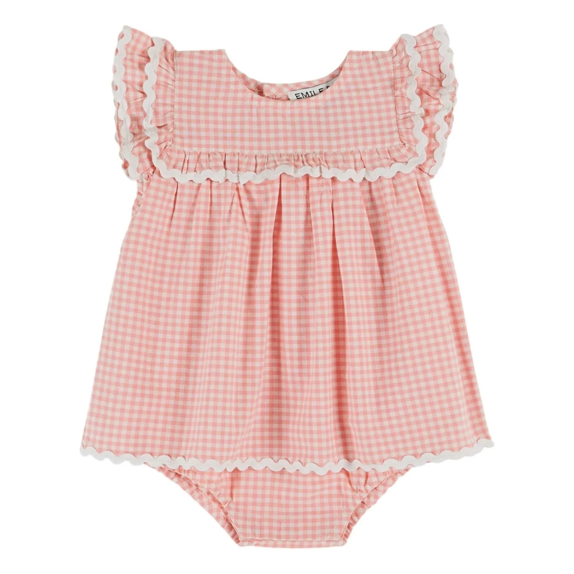 Emile et Ida - Gingham Organic Cotton Romper Dress | Pink