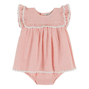Emile et Ida - Gingham Organic Cotton Romper Dress | Pink