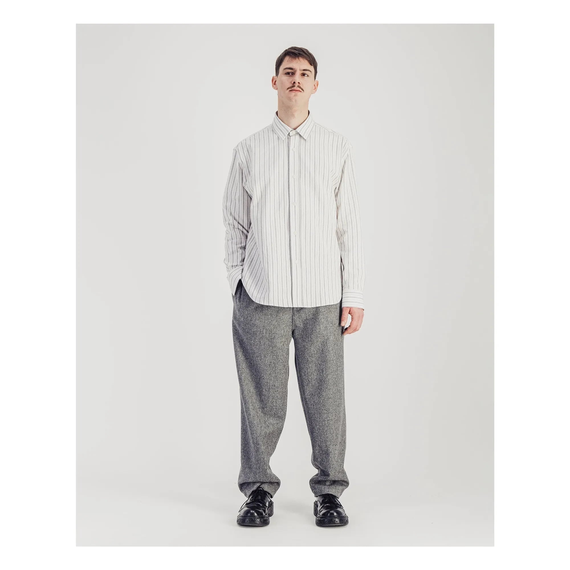 Parages - Striped Casual Cotton Poplin Shirt | Gray