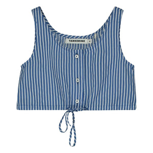 Tangerine - Striped Short Button-Down Top | Blue