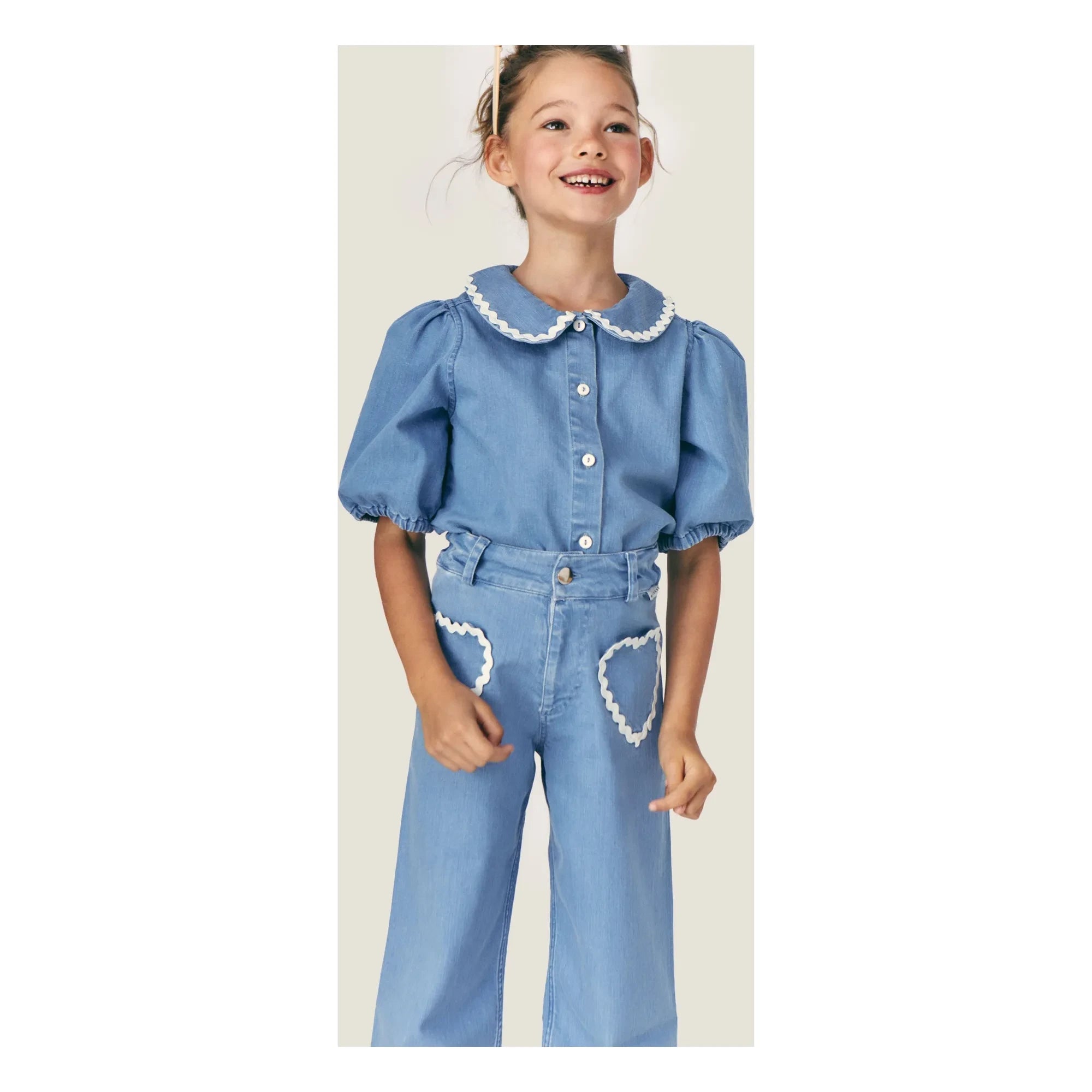 Mipounet - Jean Louise Pockets with Hearts | Light Blue