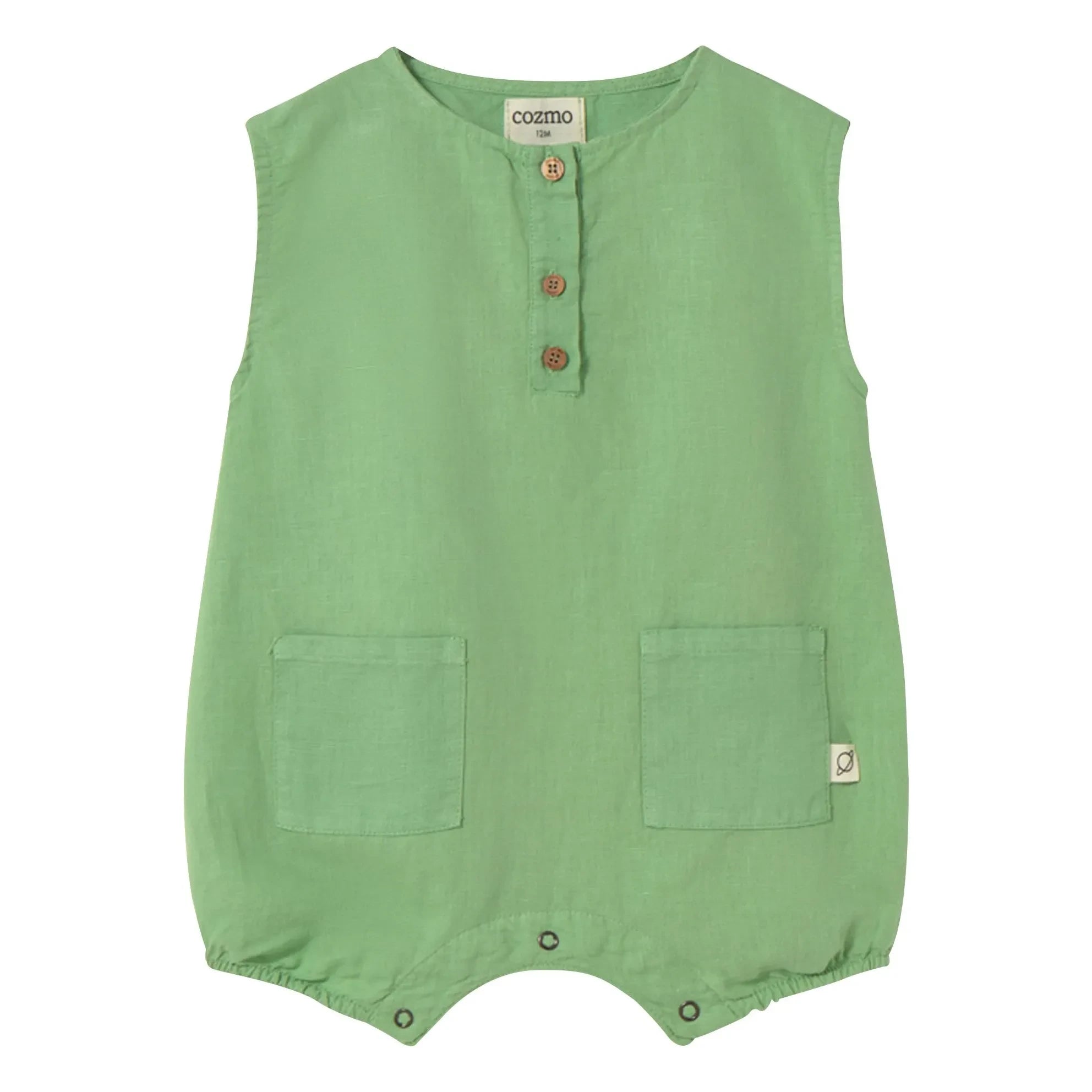 Cozmo - Milo Linen Romper | Meadow Green