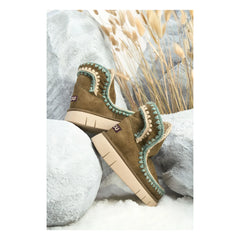 Mou - Bounce Suede Stitch Detail Boots | Khaki