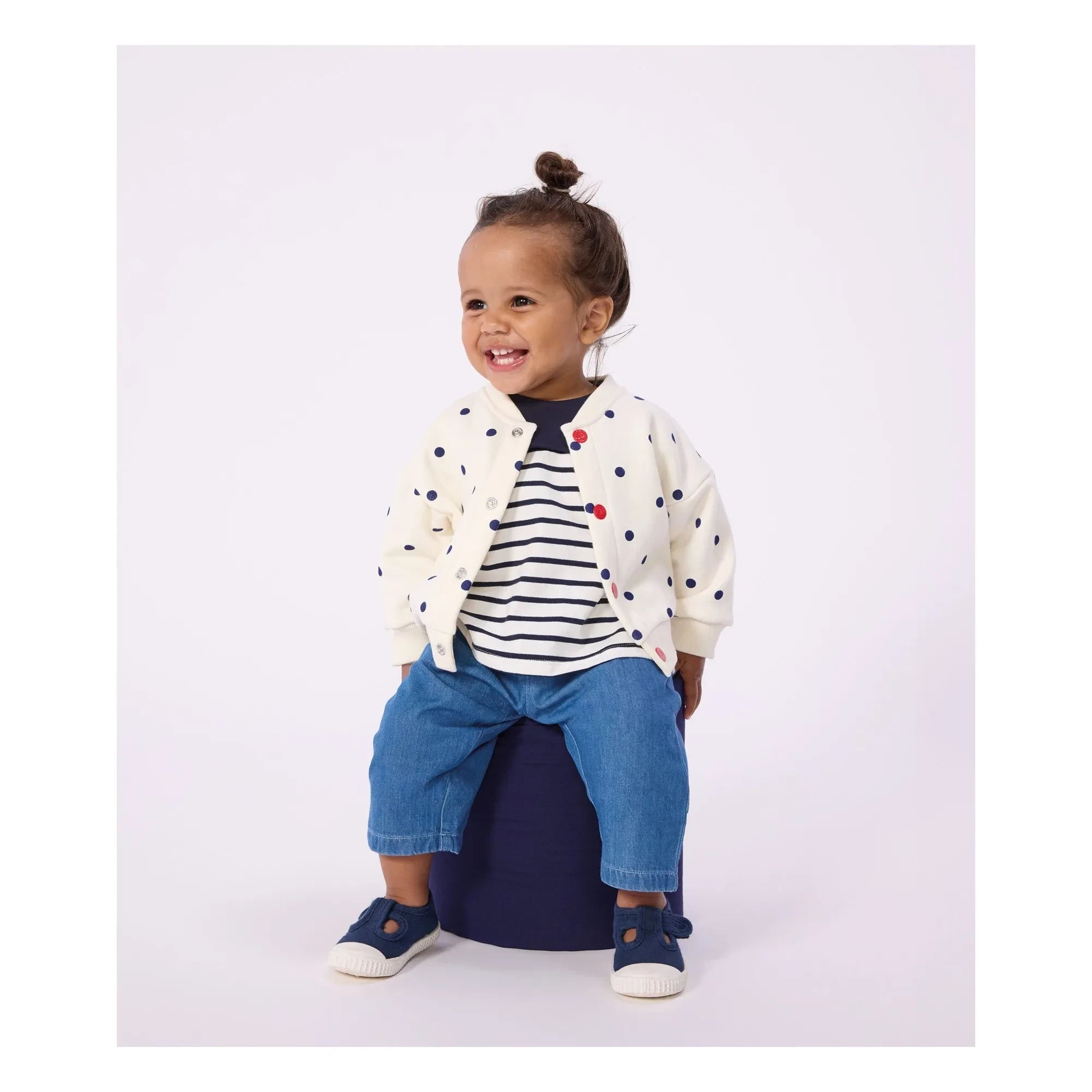 Petit Bateau - Quilted Dot Jacket | Ecru