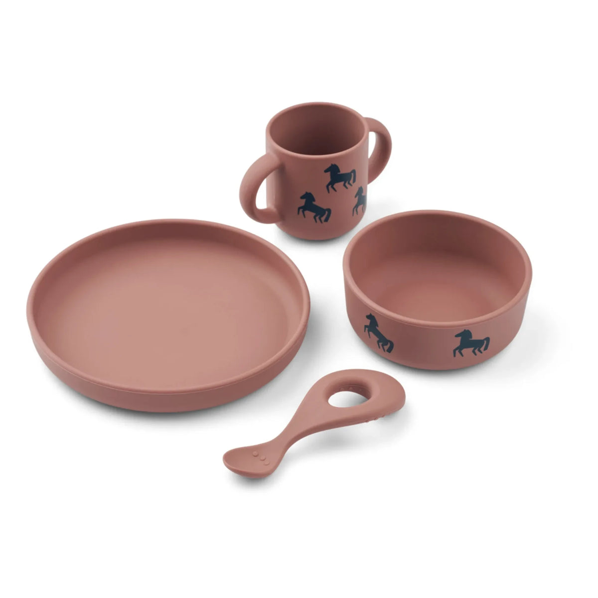 Liewood - Vivi Silicone Dinner Set 4 Pieces | Horses/Dark Rosetta