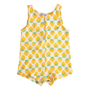 Bobo Choses - Strawberry organic cotton muslin jumpsuit | Ecru