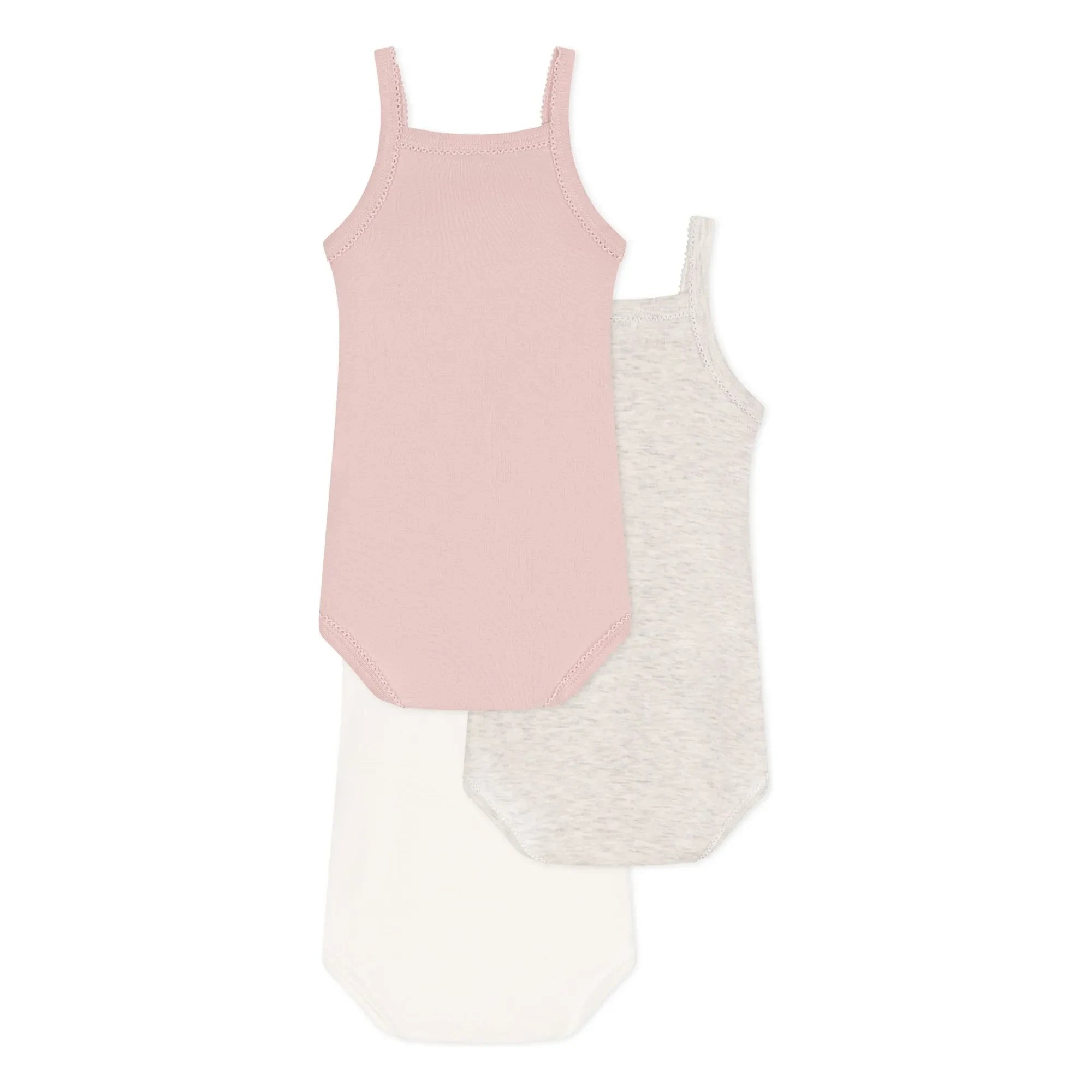Petit Bateau - 3-Pack Organic Cotton Strapless Bodysuit Set | Powder Pink