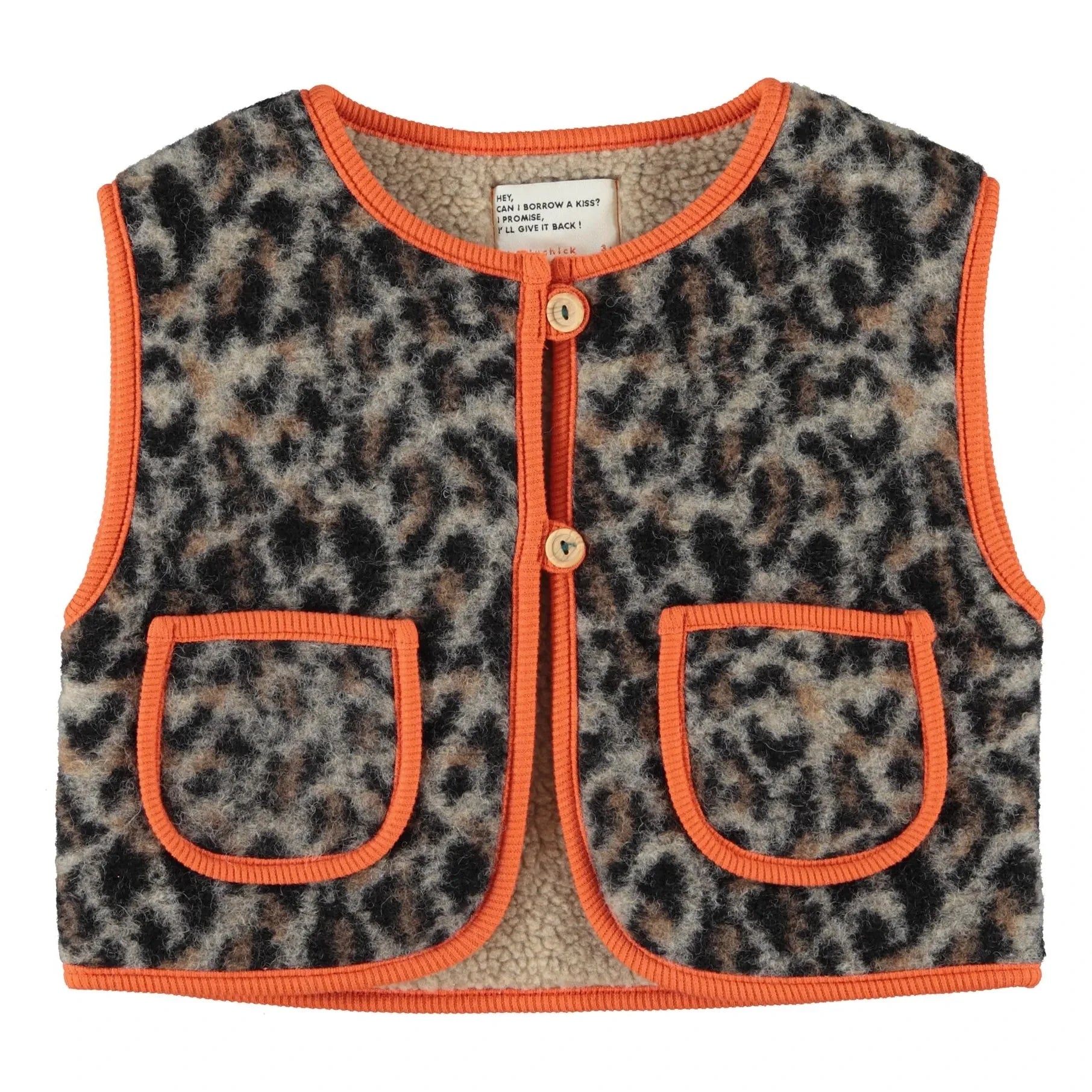 Piupiuchick - Leopard Sherpa Sleeveless Jacket | Beige