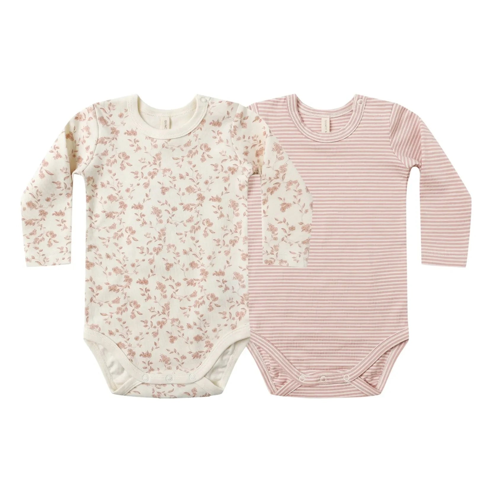Quincy Mae - Pack of 2 Organic Cotton Floral Bodysuits | Pink