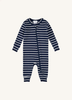 Petit Lem - Modal ve Organik Pamuktan Çizgili Nervürlü Paçaları Kapalı Pijama | Lacivert