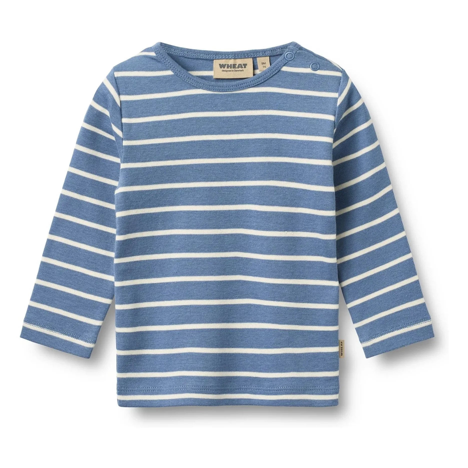 Wheat - Stig Striped Organic Cotton Baby T-Shirt | Blue