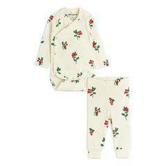 Mini Rodini - Organic Cotton Floral Print Body and Tights Set | Ecru