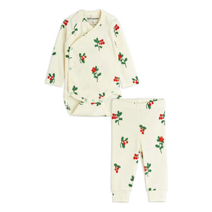 Mini Rodini - Organic Cotton Floral Print Body and Tights Set | Ecru