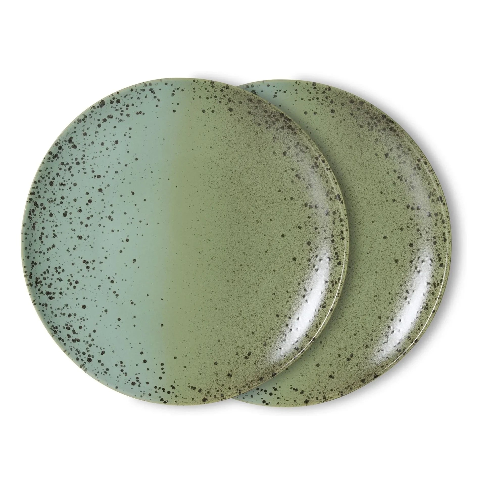 HKliving - Fleck Ceramic Dinner Plates - 2-Piece Set | Light Green