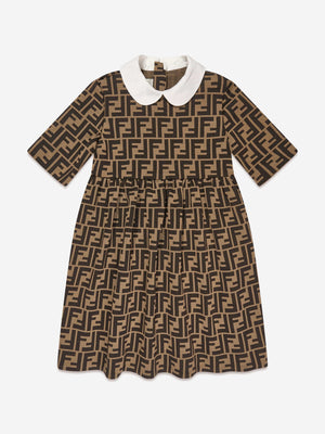 Fendi Girls FF Logo Dress in Brown