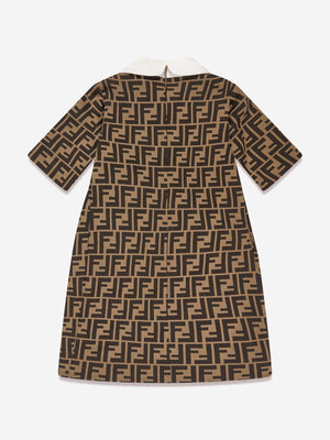 Fendi Girls FF Logo Dress in Brown