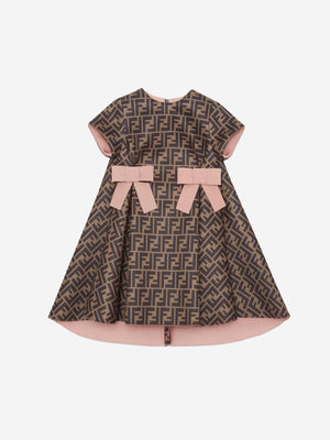 Fendi Girls Neoprene FF Logo Bow Dress