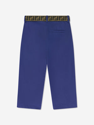 Fendi Boys Gabardine Stretch Trousers in Navy