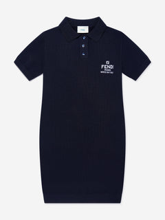 Fendi Girls Logo Dress in Navy
