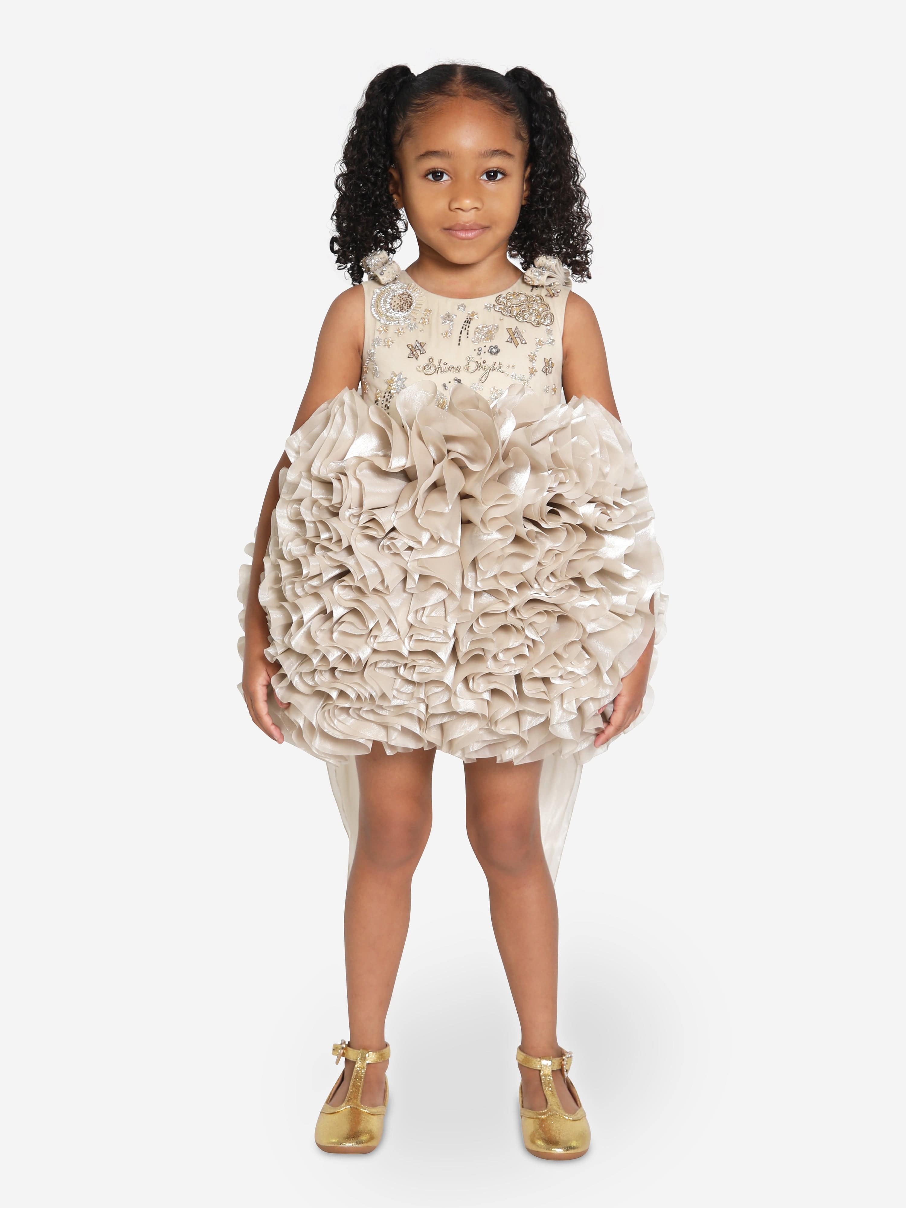 Maison Ava Girls Pomme Occasion Dress in Gold