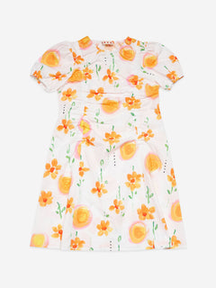 MARNI Girls Flower Print Poplin Dress in White