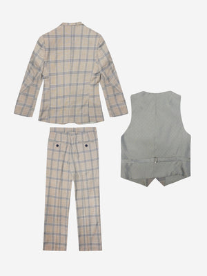 Romano Boys Check 3 Piece Suit in Beige