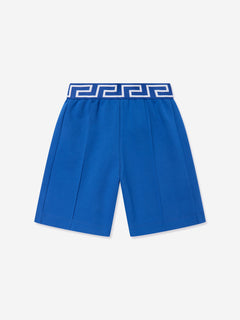 Versace Boys Embroidered Logo Shorts in Blue