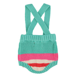 Piupiuchick - Striped Organic Cotton Knit Romper | Turquoise