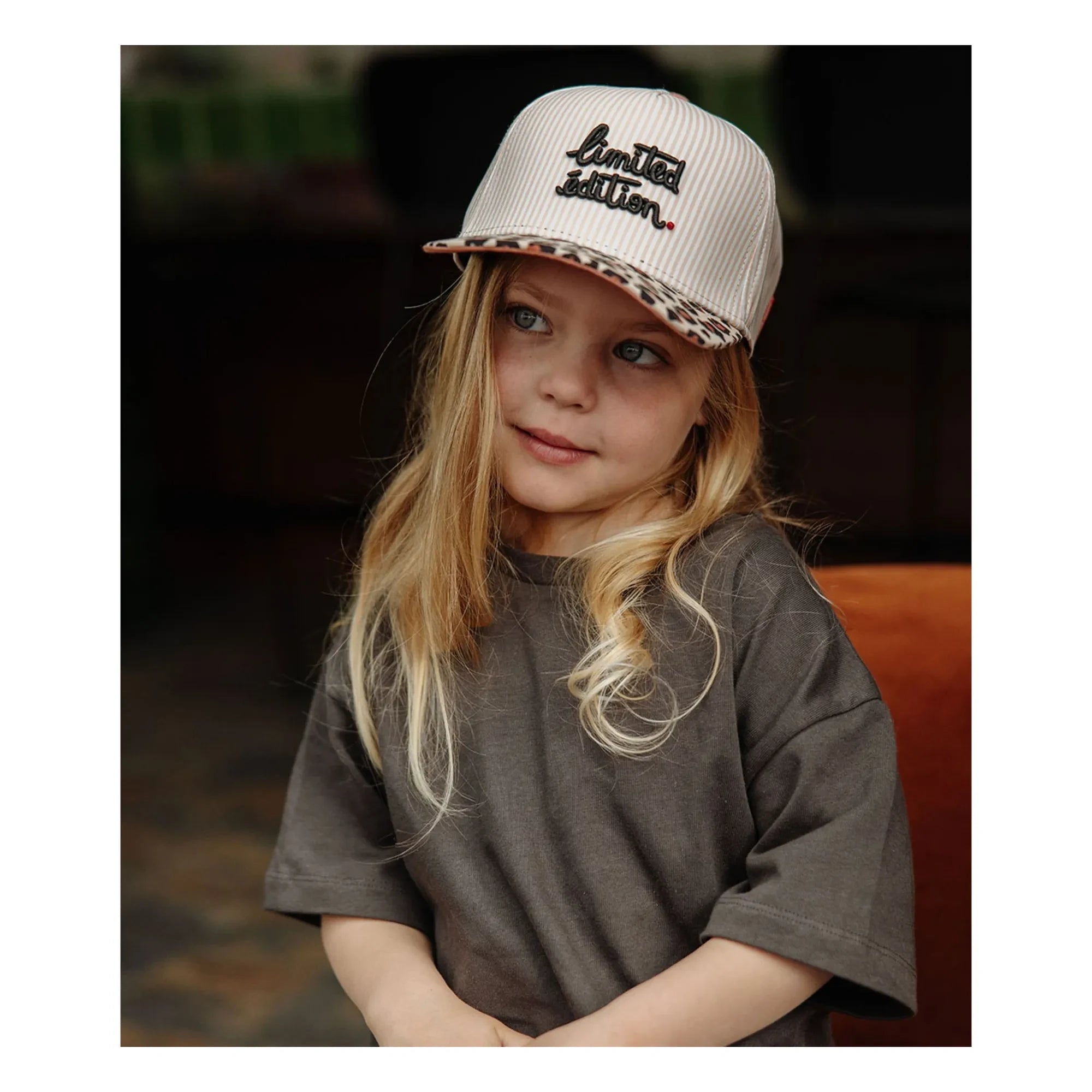 Hello Hossy - Organic Cotton Leopard Print Curved Visor Hat | Cream