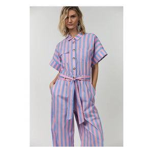 Lollys Laundry - Mathilde Cotton Striped Jumpsuit | Pink