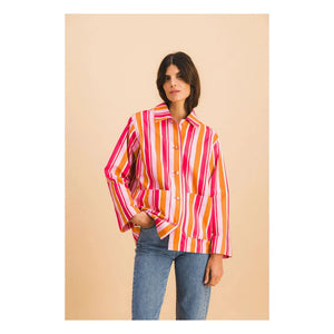 Elise Chalmin - Lucie Cotton Striped Jacket | Pink