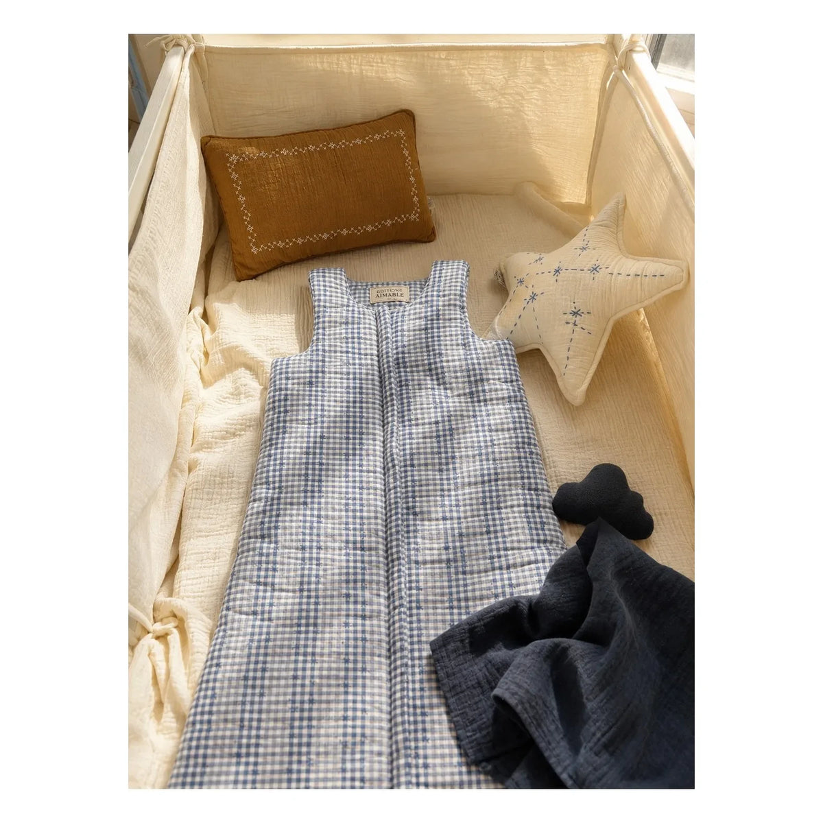 Editions Aimable - Gaston winter sleeping bag | Blue Vichy Cotton