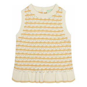FUB - Striped Pointelle Top Made from Organic Cotton Fine Knit | Yellow