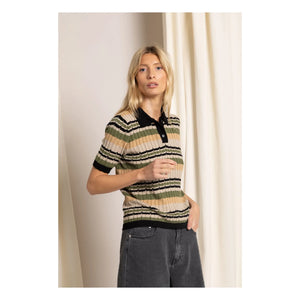 Smallable Woman - Selma Striped Polo Neck T-shirt | Iced Brown