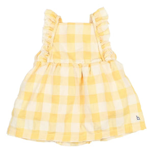Búho - Gingham Fırfırlı Seersucker Organik Pamuklu Tulum Elbise | Sarı