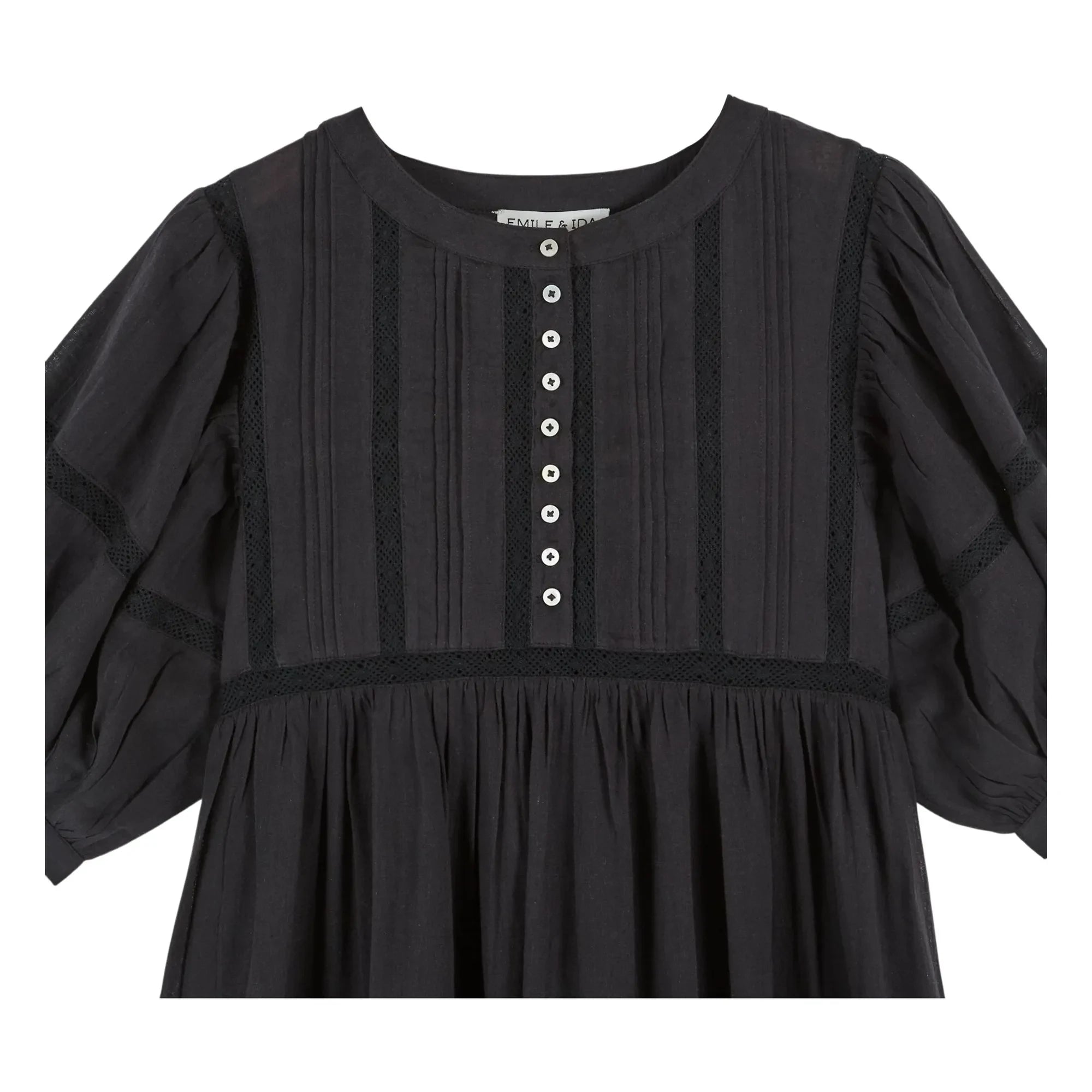 Emile et Ida - Lace Cotton Gingham Dress | Black