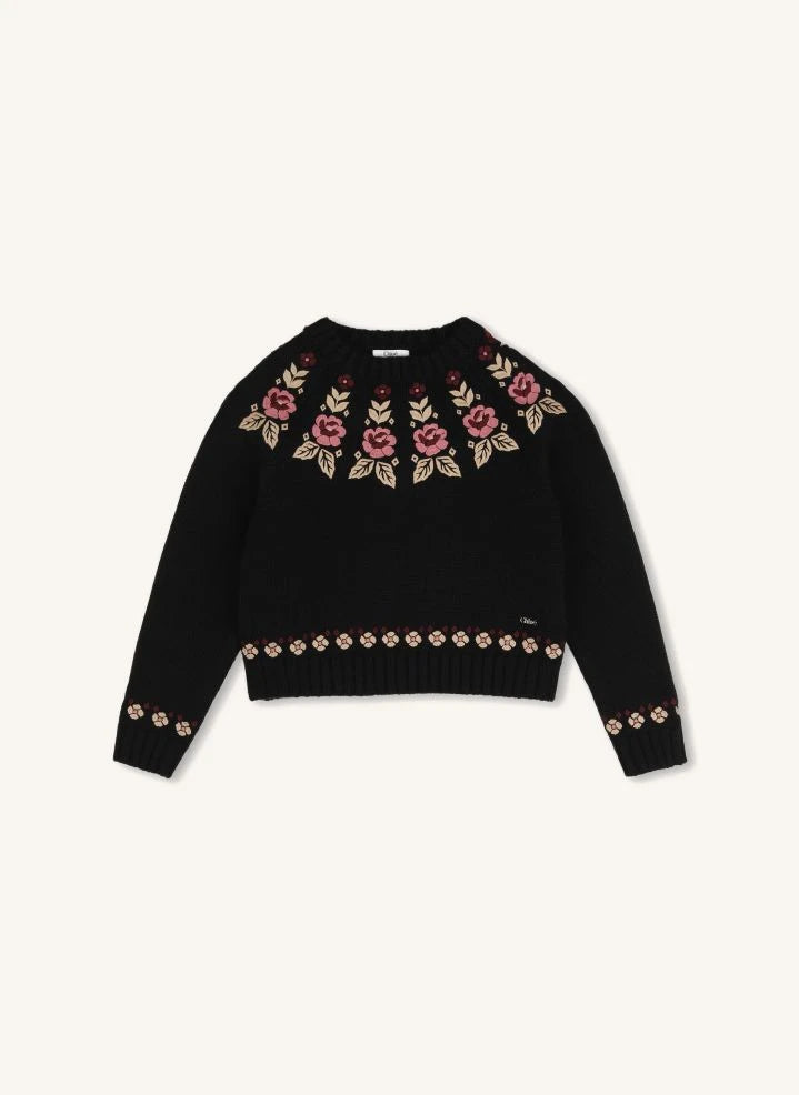 Chloé - Organic Cotton Floral Sweater | Black