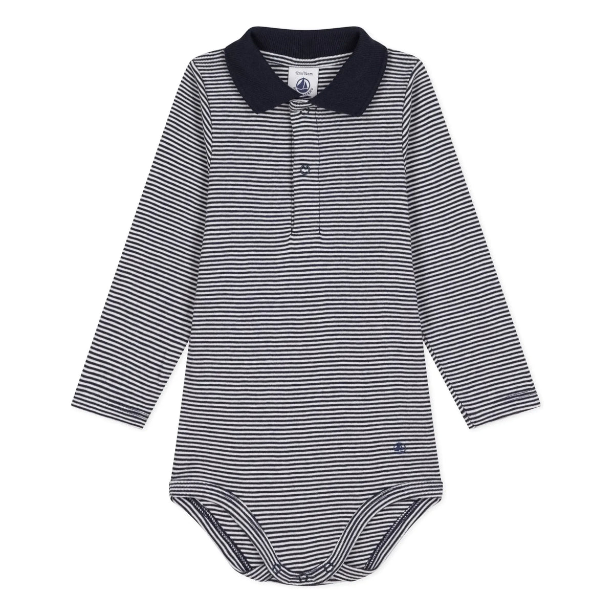 Petit Bateau - Çizgili органik pamuklu polo body | Lacivert