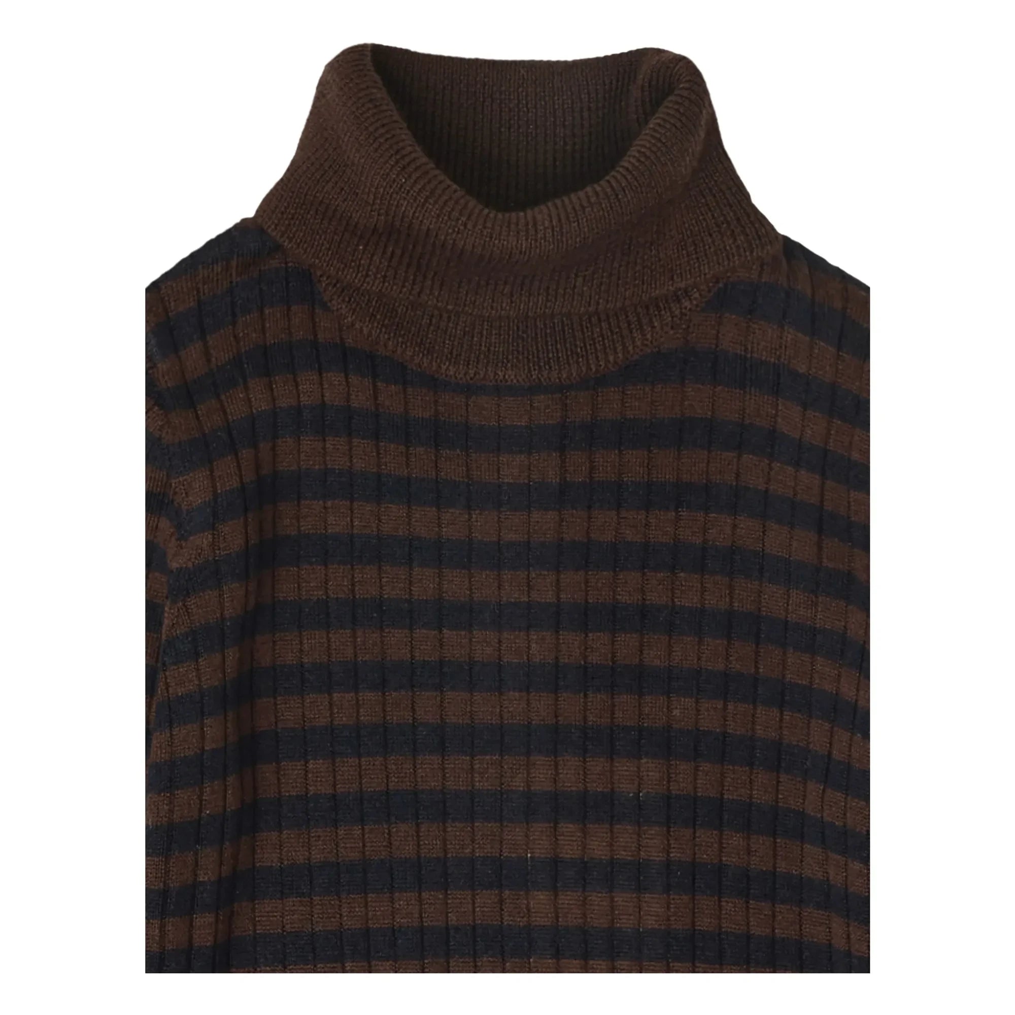 FUB - Merino wool striped turtleneck sweater | Brown