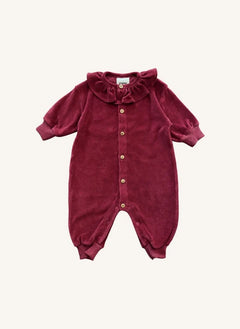 Studio Bohème - Iris Organic Cotton Velvet Jumpsuit | Raspberry Red