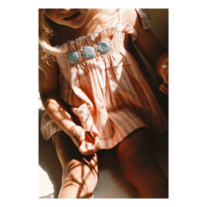 Lilinoa - Embroidered Annette Striped Top | Powder Pink